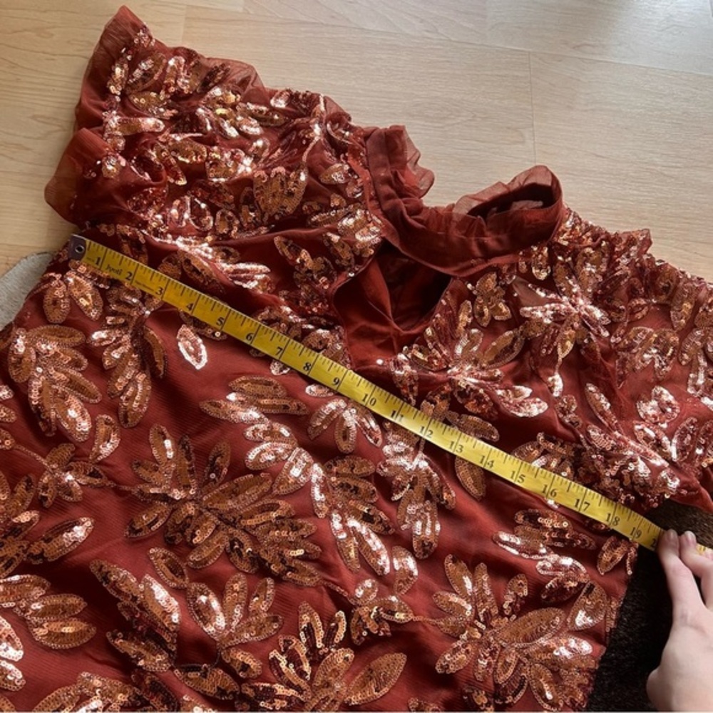 Anthropologie Sequin Embellished Top in Rust Flare Sleeve Size XS - Picture 10 of 11